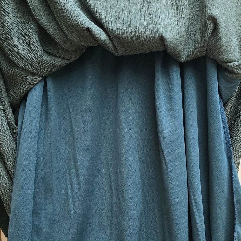 NWT R Collection Teal Empire Waist Crinkle Midi Dress w/pockets lined L/XL - Picture 7 of 8